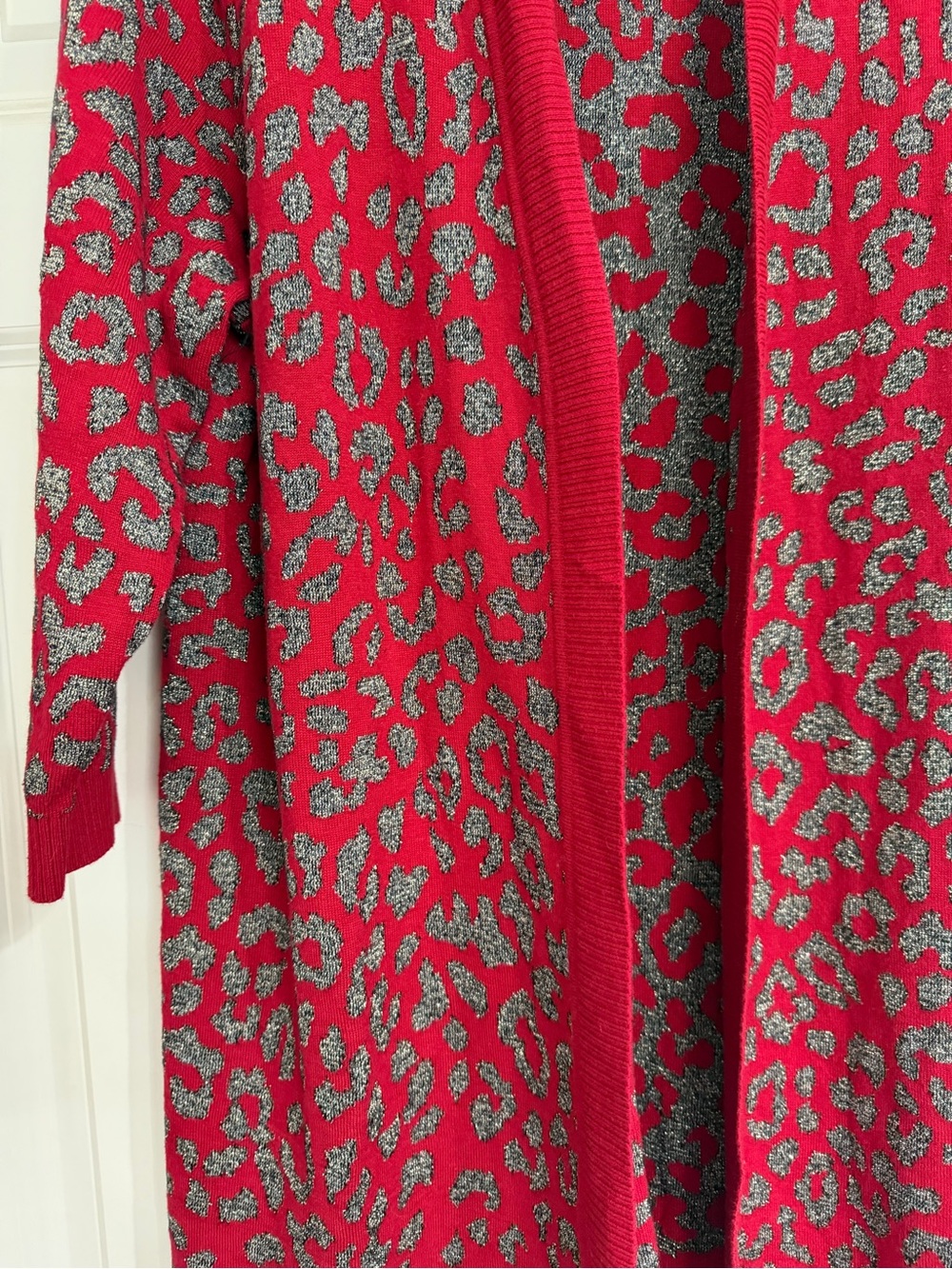 Kasper Red and Silver Leopard-Print Open Cardigan - Picture 5 of 6